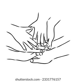 Hold one's hands continuous line drawing. People shaking hands one line. Vector illustration for poster, card, banner valentine day, wedding,Coffee cup and t-shirt