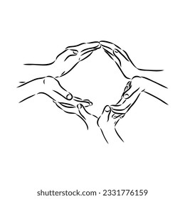 Hold one's hands continuous line drawing. People shaking hands one line. Vector illustration for poster, card, banner valentine day, wedding,Coffee cup and t-shirt