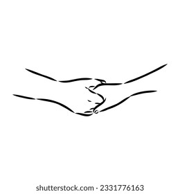 Hold one's hands continuous line drawing. People shaking hands one line. Vector illustration for poster, card, banner valentine day, wedding,Coffee cup and t-shirt