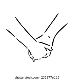 Hold one's hands continuous line drawing. People shaking hands one line. Vector illustration for poster, card, banner valentine day, wedding,Coffee cup and t-shirt