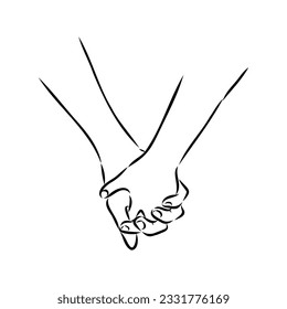 Hold one's hands continuous line drawing. People shaking hands one line. Vector illustration for poster, card, banner valentine day, wedding,Coffee cup and t-shirt