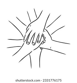 Hold one's hands continuous line drawing. People shaking hands one line. Vector illustration for poster, card, banner valentine day, wedding,Coffee cup and t-shirt