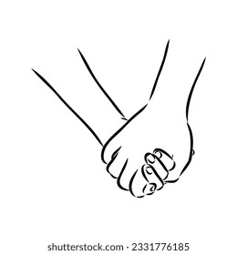 Hold one's hands continuous line drawing. People shaking hands one line. Vector illustration for poster, card, banner valentine day, wedding,Coffee cup and t-shirt