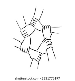 Hold one's hands continuous line drawing. People shaking hands one line. Vector illustration for poster, card, banner valentine day, wedding,Coffee cup and t-shirt