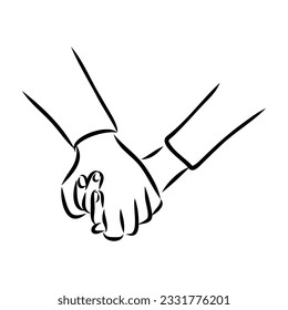 Hold one's hands continuous line drawing. People shaking hands one line. Vector illustration for poster, card, banner valentine day, wedding,Coffee cup and t-shirt