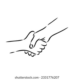 Hold one's hands continuous line drawing. People shaking hands one line. Vector illustration for poster, card, banner valentine day, wedding,Coffee cup and t-shirt