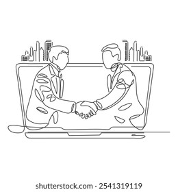 Hold one's hands continuous line drawing. one line art, People shaking hands one line.Shaking hands to seal a deal. Vector illustration business deal activity 