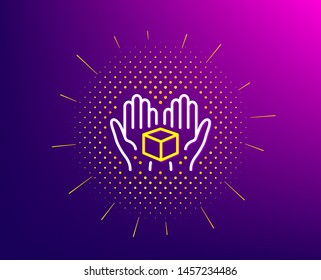 Hold open box line icon. Halftone pattern. Delivery parcel sign. Cargo package symbol. Gradient background. Hold box line icon. Yellow halftone pattern. Vector