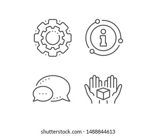 Hold open box line icon. Chat bubble, info sign elements. Delivery parcel sign. Cargo package symbol. Linear hold box outline icon. Information bubble. Vector