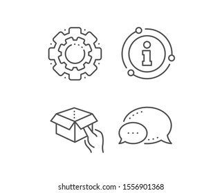 Hold open box line icon. Chat bubble, info sign elements. Delivery parcel sign. Cargo package symbol. Linear hold box outline icon. Information bubble. Vector