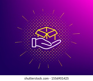 Hold open box line icon. Halftone pattern. Delivery parcel sign. Cargo package symbol. Gradient background. Hold box line icon. Yellow halftone pattern. Vector