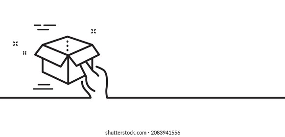 Halten Sie das Symbol für die geöffnete Box-Linie gedrückt. Paketzeichen für die Lieferung. Ladungspaket Symbol. Minimaler Hintergrund der Illustration. Zeige das Symbol in der Linie auf dem Muster-Banner. White Web Template Konzept. Vektorgrafik