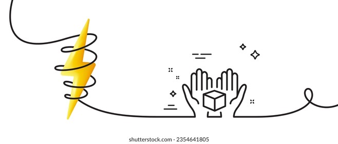 Hold open box line icon. Continuous one line with curl. Delivery parcel sign. Cargo package symbol. Hold box single outline ribbon. Loop curve with energy. Vector