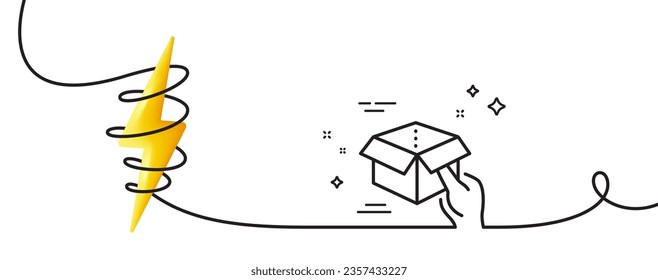 Hold open box line icon. Continuous one line with curl. Delivery parcel sign. Cargo package symbol. Hold box single outline ribbon. Loop curve with energy. Vector