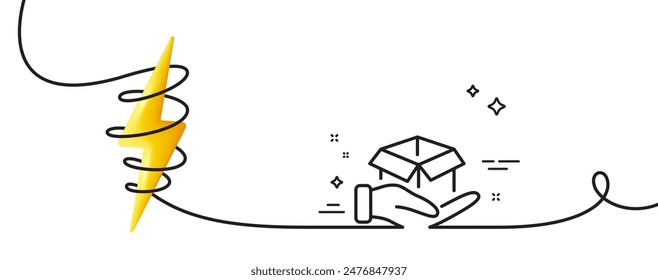 Hold open box line icon. Continuous one line with curl. Delivery parcel sign. Cargo package symbol. Hold box single outline ribbon. Loop curve with energy. Vector