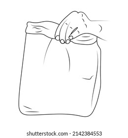 Hold paper bag vector sketch illustration.
