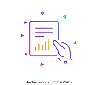 Hold Report document line icon. Analysis Chart or Sales growth sign. Statistics data symbol. Gradient line button. Document icon design. Colorful geometric shapes. Vector