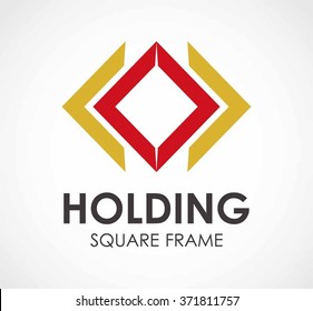 Hold ribbon of square line abstract vector and logo design or template rectangle frame business icon of company identity symbol concept
