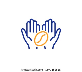 Hold roasted bean sign. Coffee line icon. Love caffeine symbol. Colorful outline concept. Blue and orange thin line coffee icon. Vector
