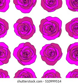Hold rose flower. Rose texture vector Illustration. Abstract seamless pattern with stylized magenta rose flowers.