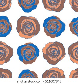 Hold rose flower. Rose texture vector Illustration. Abstract seamless pattern with stylized blue and brown rose flowers.