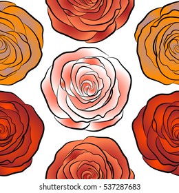 Hold rose flower. Rose texture vector Illustration. Abstract seamless pattern with stylized red, white and orange rose flowers.