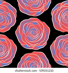 Hold rose flower. Rose texture vector Illustration. Abstract seamless pattern with stylized blue and pink rose flowers.