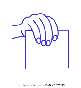 Hold sheet in hands. Doodle icon. Contour vector illustration