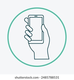 Hold smartphone friendly trendy icon attractive abstract vector illustration artwork design