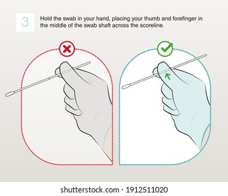 Hold the swab in your hand, placing your thumb and forefinger in the middle of the swab shaft across the scoreline. Step 3