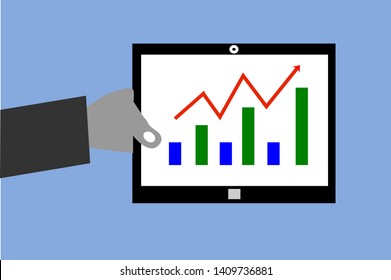 Hold the tablet on the screen with graphs.