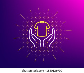 Hold t-shirt line icon. Halftone pattern. Laundry shirt sign. Clothing cleaner symbol. Gradient background. Hold t-shirt line icon. Yellow halftone pattern. Vector