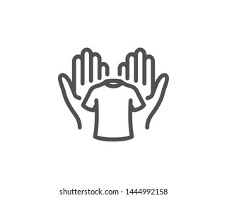 Hold t-shirt line icon. Laundry shirt sign. Clothing cleaner symbol. Quality design element. Linear style hold t-shirt icon. Editable stroke. Vector