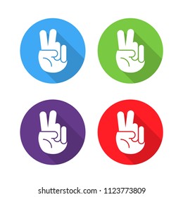 Hold two fingers flat icons on colorful circle. Isolate on white background. Vector.