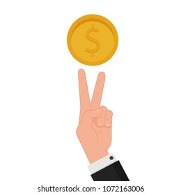 Hold two fingers vector. free space for text. wallpaper. background. coin vector.