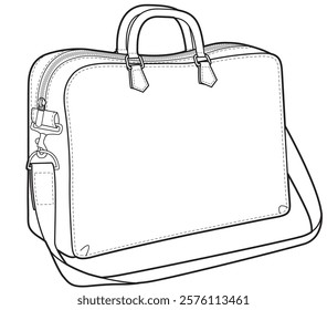 Holdall bag flat sketch vector illustration technical cad drawing template	
