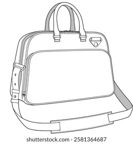 Holdall bag flat sketch vector illustration technical cad drawing template	