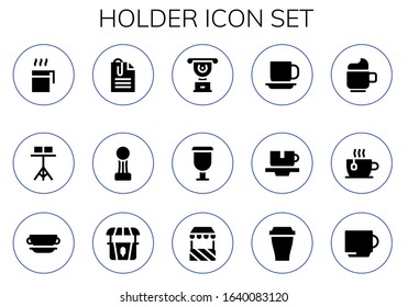 holder icon set. 15 filled holder icons. Included Cup, Stand, Paperclip icons