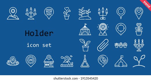 conjunto de iconos del titular. estilo de icono de línea. iconos relacionados con el soporte, como tienda, candelabra, planta, soporte, marcador de posición, clip