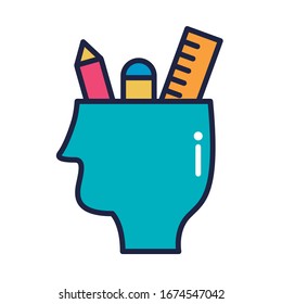 holder pencils with supplies line and fill style vector illustration design