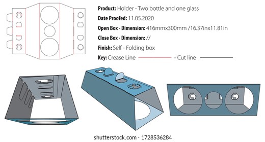 Holder - Two bottle and one glass template - die cut - vector