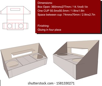 Holder for two cups and meal space box die cut vector