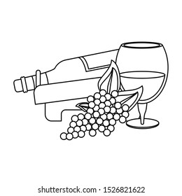 holder with a wine bottle and bunch of grapes over white background, vector illustration