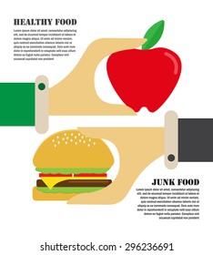 Holding Apple And Hamburger 
