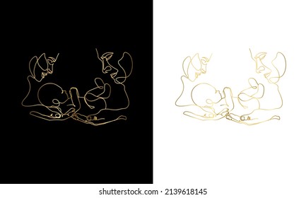 Holding Baby Feet Gold Line Art, Set Printable Family Line Art Print, Minimalist Nursery Wall Art, Baby Room Wall Decor,  Gold line	