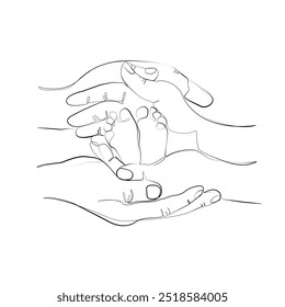 Holding Baby Feet One Line Art, Printable Family Line Art Print, Minimalist Nursery Wall Art, Baby Room Wall Decor 