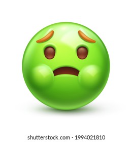 Holding Back Vomit Emoji. Green Emoticon Face, Disgust Or Nauseated 3D Stylized Vector Icon