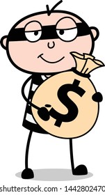 Holding a Bag of Cash - Cartoon thief criminal Guy Vector Illustration