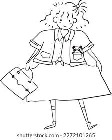 Holding bag woman black dress cartoon doodle kawaii anime coloring page