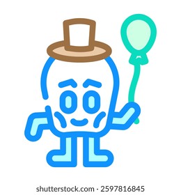 holding a balloon cute monster color icon vector. holding a balloon cute monster sign. isolated symbol illustration